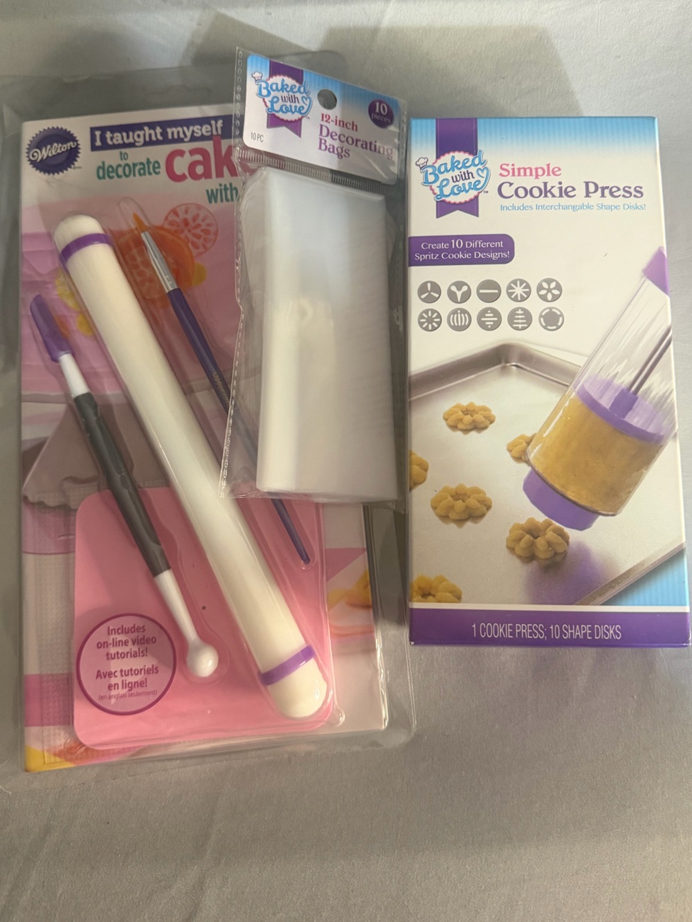 Wilton Fondant Decorating Kit and Baked with Love Cookie Press Bonus Bags
